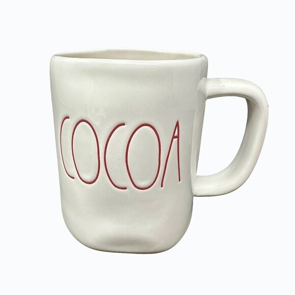 Rae Dunn COCOA Mug Coffee Cup Magenta Ceramic Christmas Farmhouse Holiday Red - Picture 1 of 8